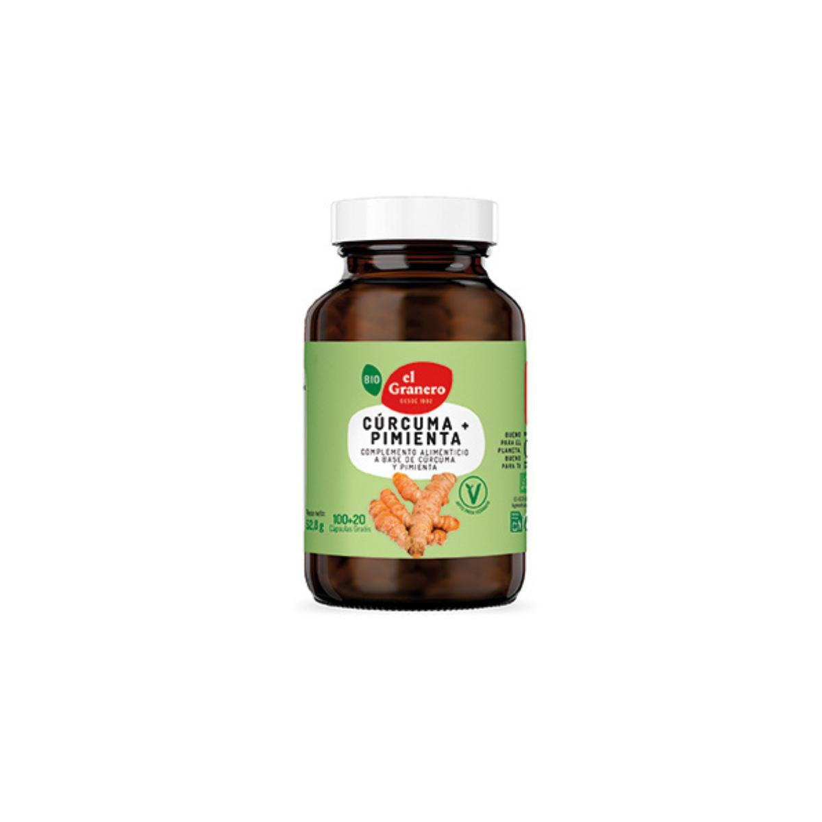 Curcuma y Pimienta BIO El Granero, 120 cápsulas