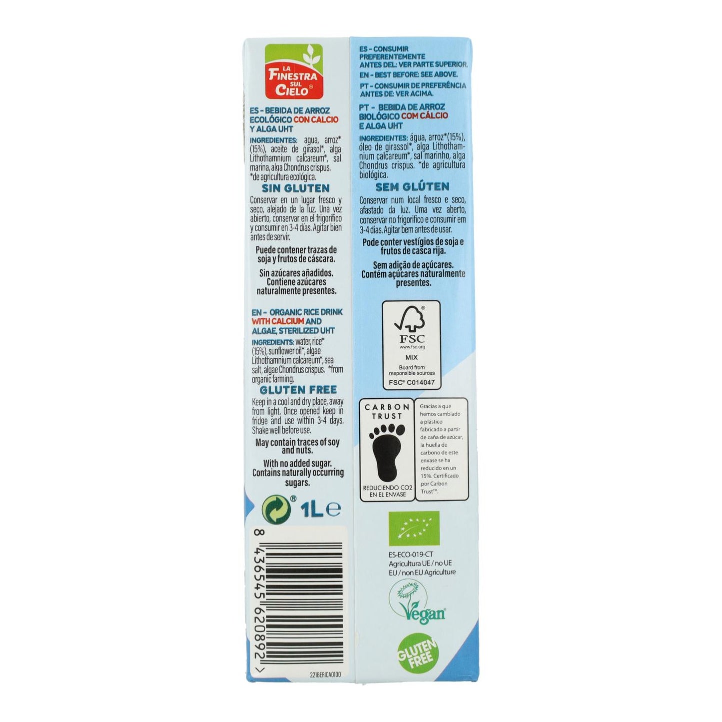 Bebida de Arroz con Calcio Bio La Finestra Sul Cielo 1 L