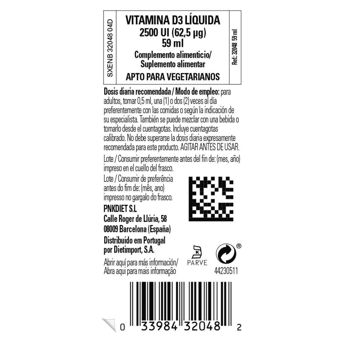 Vitamina D3 líquida 2500 UI, 59 ml (Naranja)