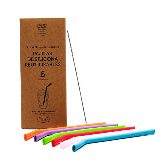 Pajitas reutilizables de silicona 6 uds y limpiador Irisana