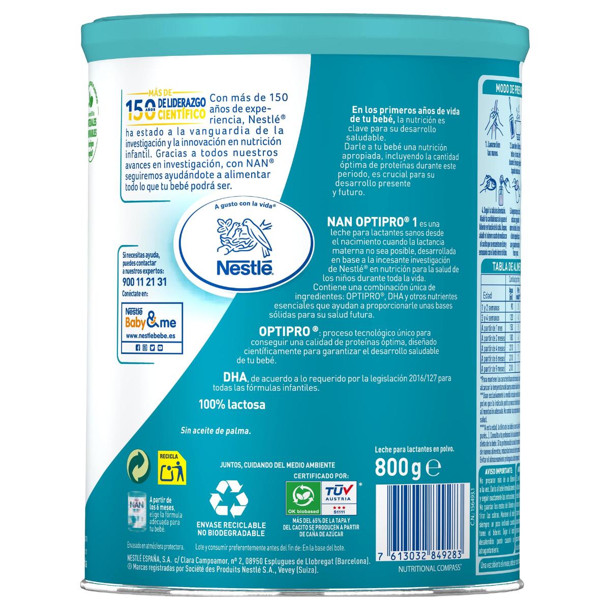 Nan Optipro 1 Leche de inicio desde el primer día Nestlé 800 g