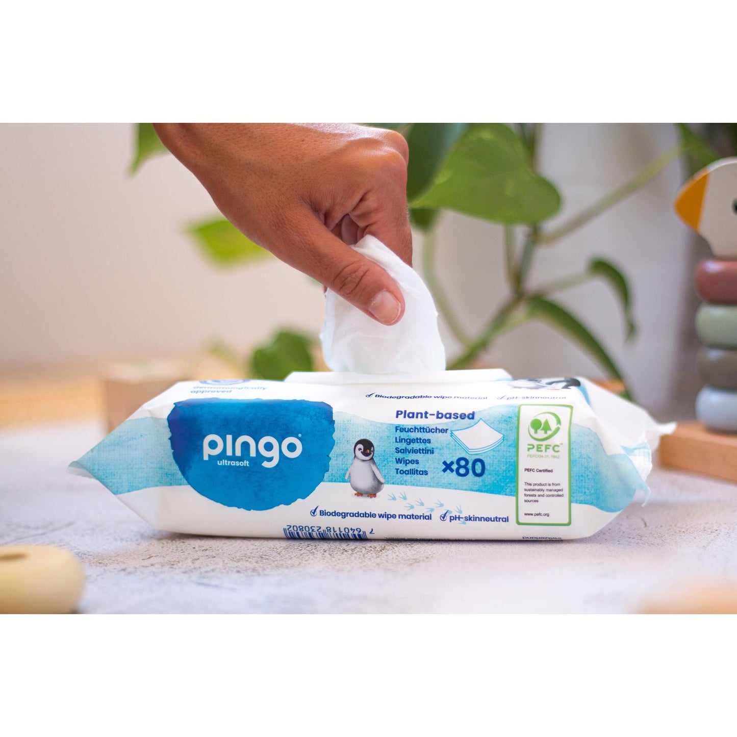 Pack x 4 Toallitas húmedas 100% biodegradables Pingo 80 uds
