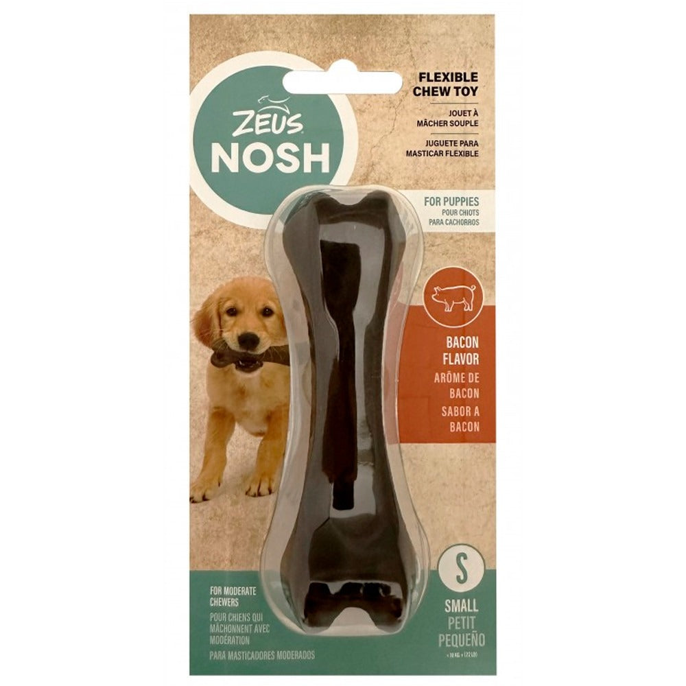 Zeus Nosh Flexible Puppy Hueso, Bacon S, 11cm