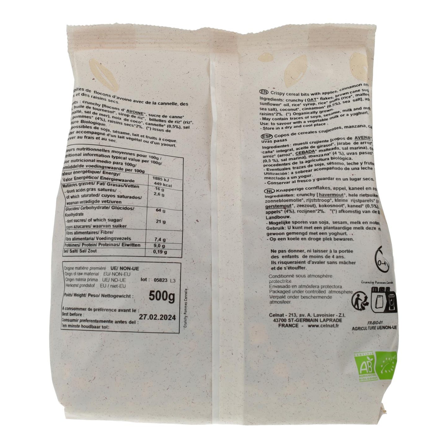 Crunchy Manzana y Canela Celnat 500g