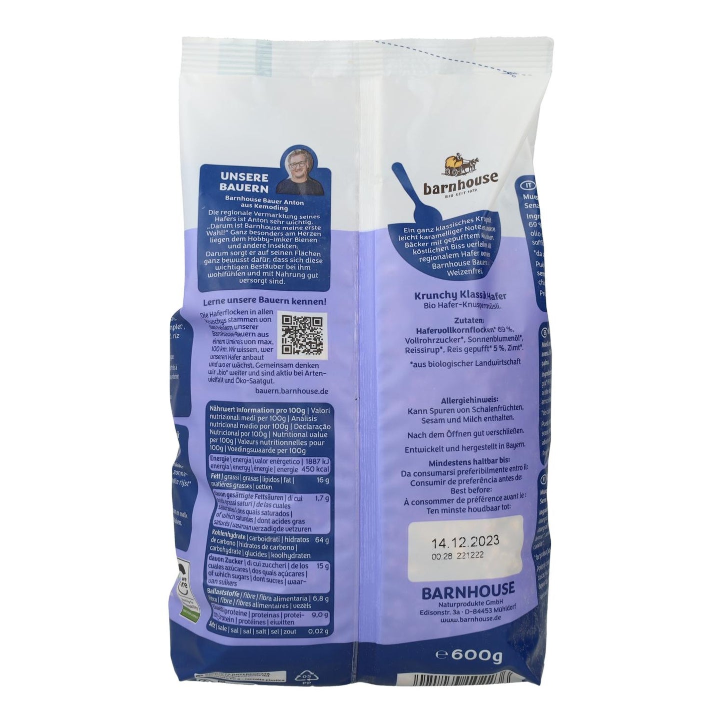 Muesli Krunchy Classic BIO Barnhouse 600 g