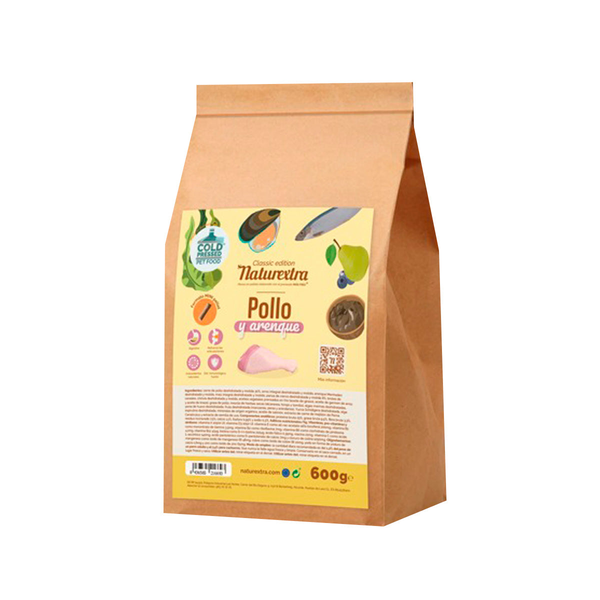 Pienso prensado en frío en Pellets Mini para perros con pollo y arenque 600 g NaturExtra