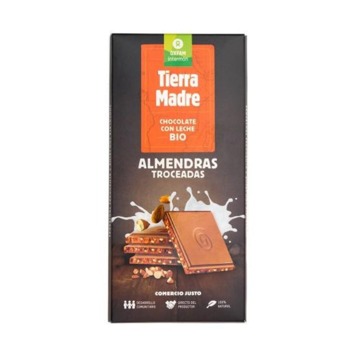 Tableta chocolate leche almendras troceadas bio Tierra Madre 100g