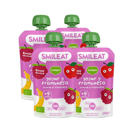 Pack 4x Pouche Yogur y Frambuesa ECO Smileat, 100 g