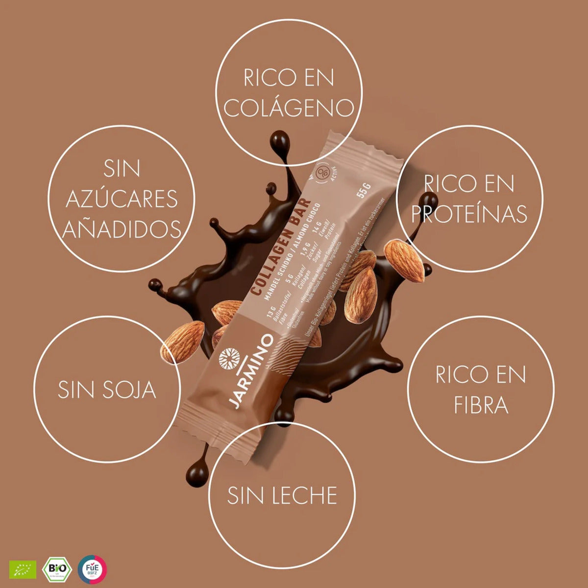 Barrita de Colágeno y Proteica BIO Almendra y Cacao Jarmino