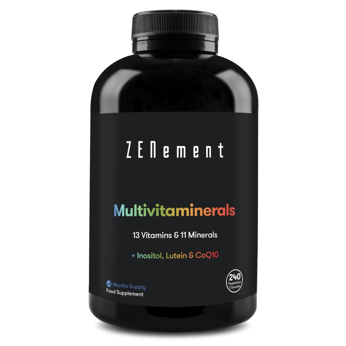Multivitamínico, con todas las vitaminas y minerales + inositol, coenzima Q10 y luteína Zenement, 240 Comprimidos