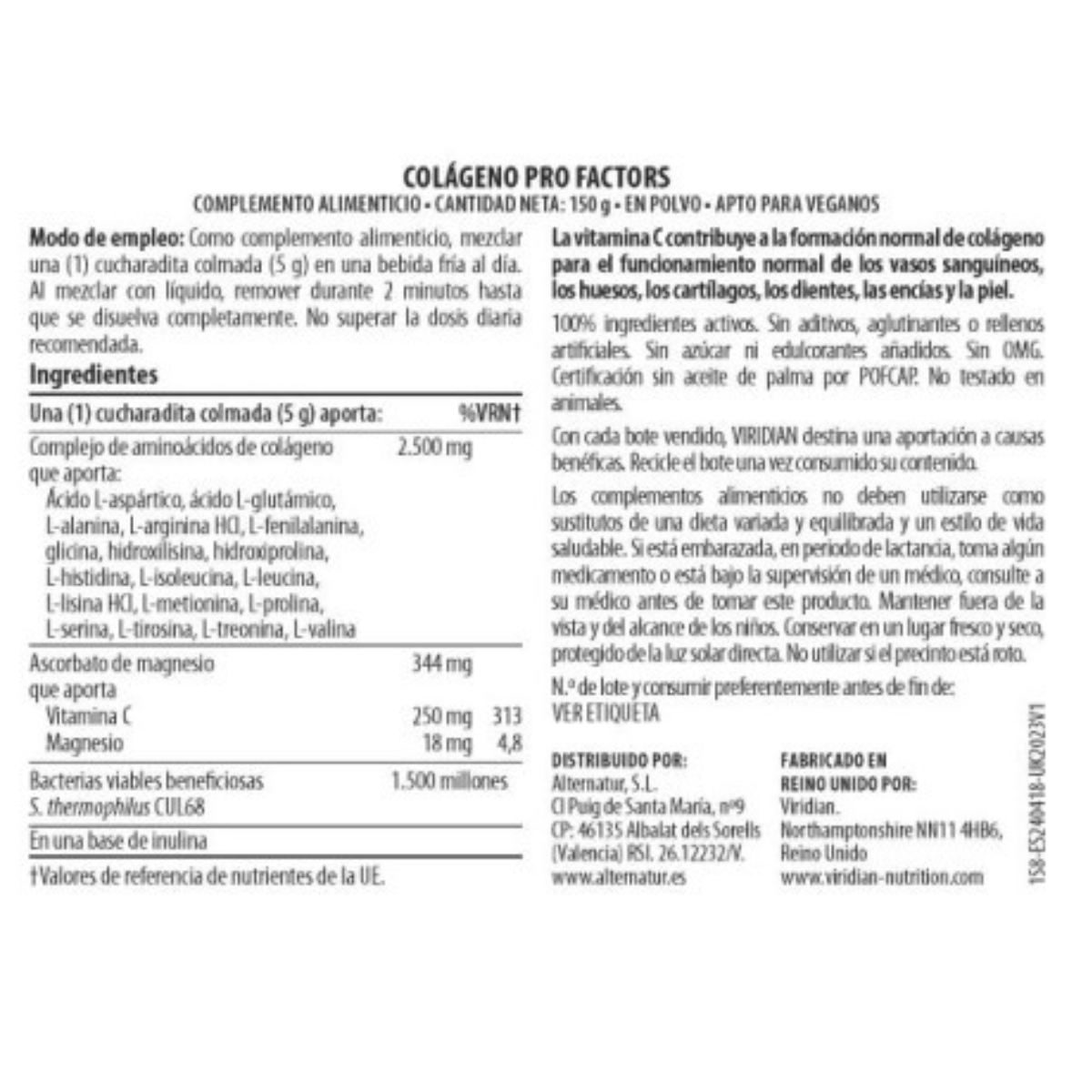 Colágeno Profactors Viridian 150 g