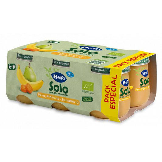 Pack Tarrito de Pera, Plátano y Zanahoria Eco 6 x 120 g-Hero Solo