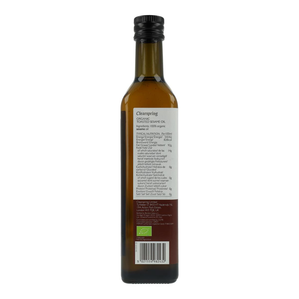 Aceite de sésamo tostado BIO Clearspring, 500 ml