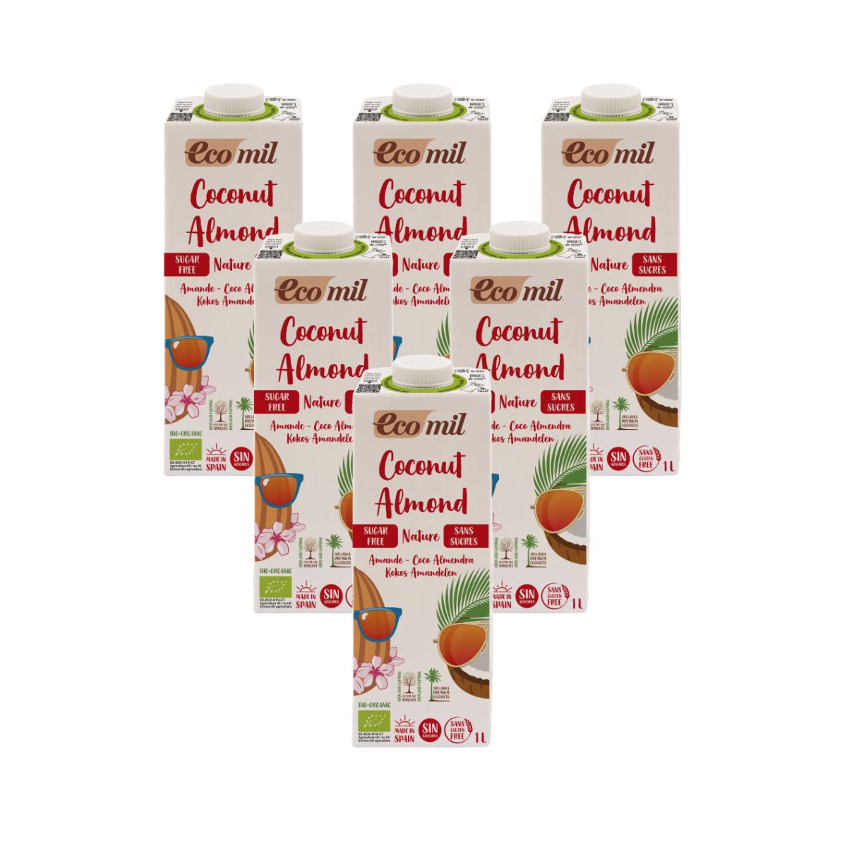 Pack 6 x Eco Nature Bebida de Coco y Almendras Sin Azúcar Ecomil 1L