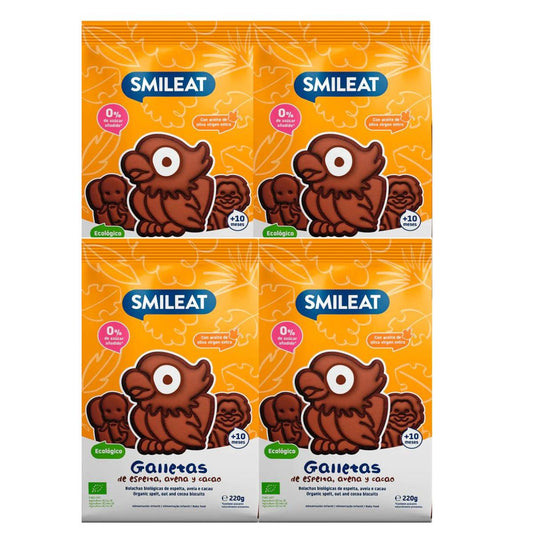 Pack 4 x Galleta espelta, avena y cacao ECO 220 g Smileat