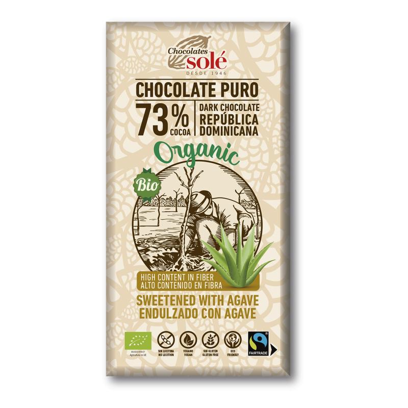 Chocolate negro 73% Sin Sacarosa endulzado con Ágave Chocolates Solé 100 g