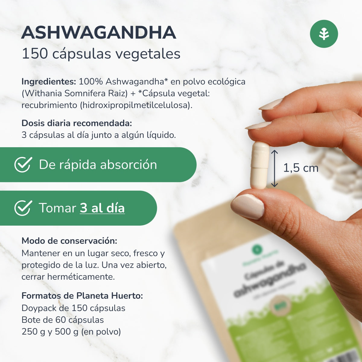 Ashwagandha BIO Planeta Huerto 150 cápsulas