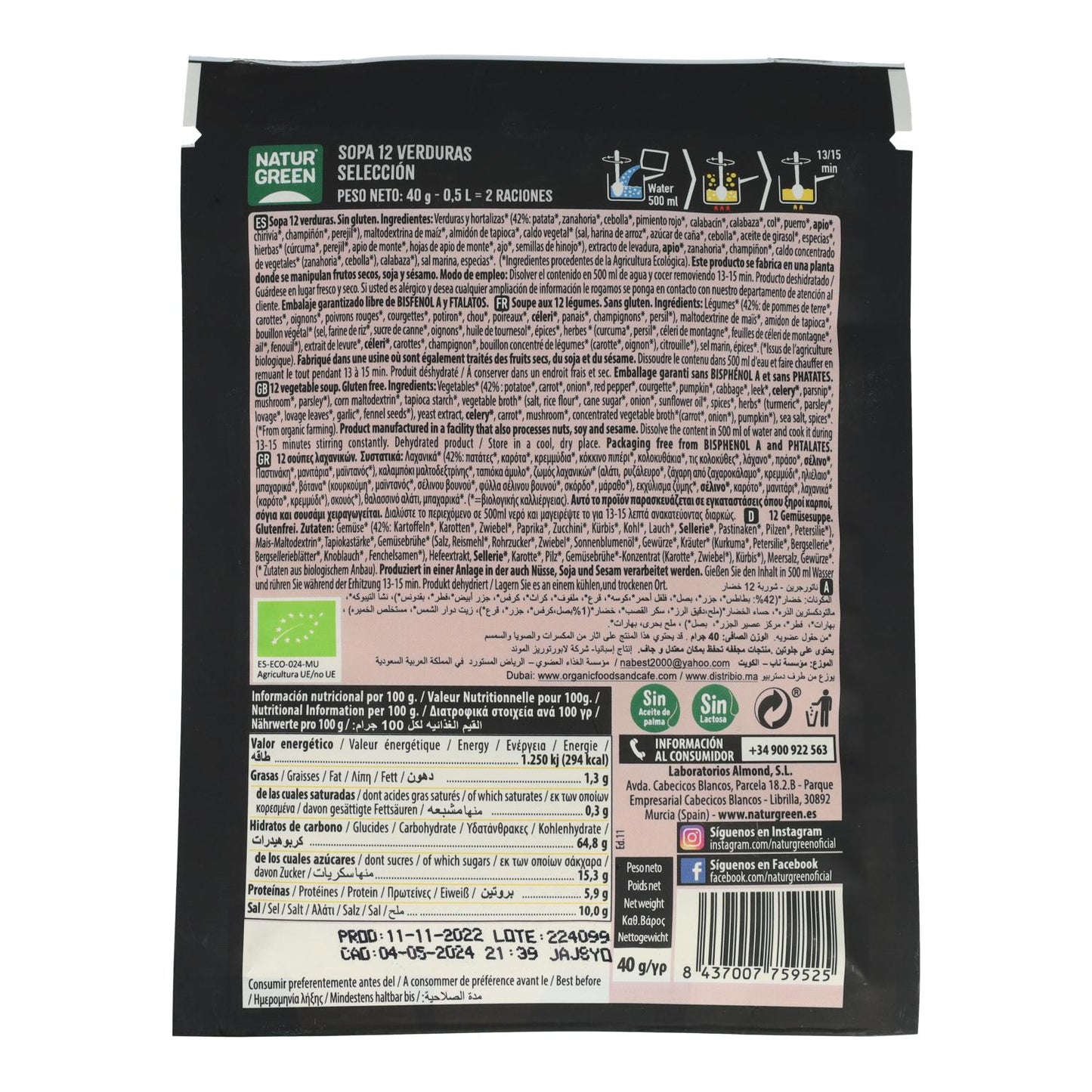 Sopa 12 Verduras Selección Naturgreen, 40g