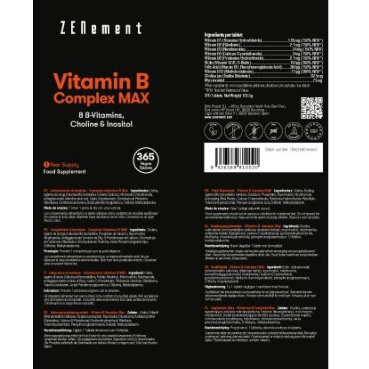 Complejo Vitaminico B Max Zenement, 365 Comprimidos