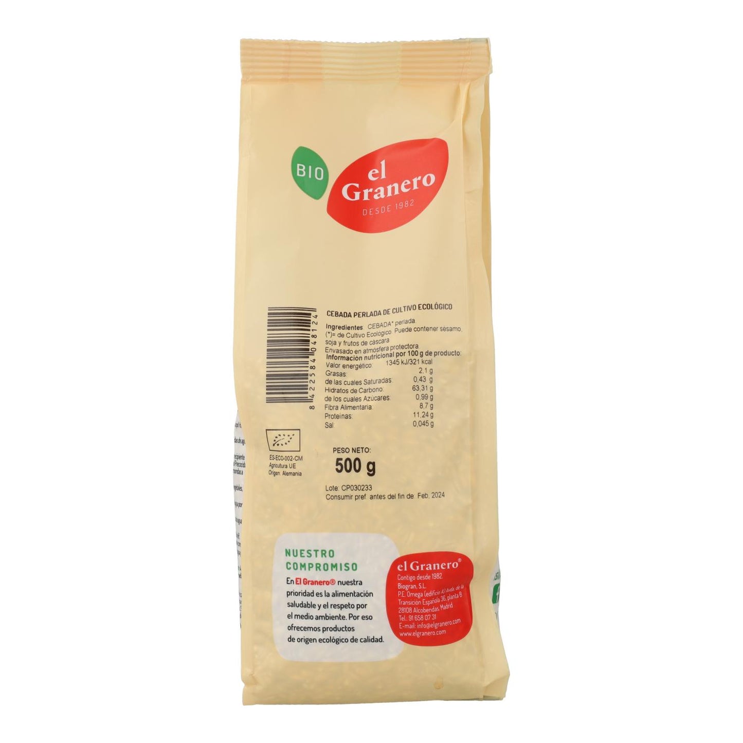 Cebada Perlada Bio El Granero, 500 g