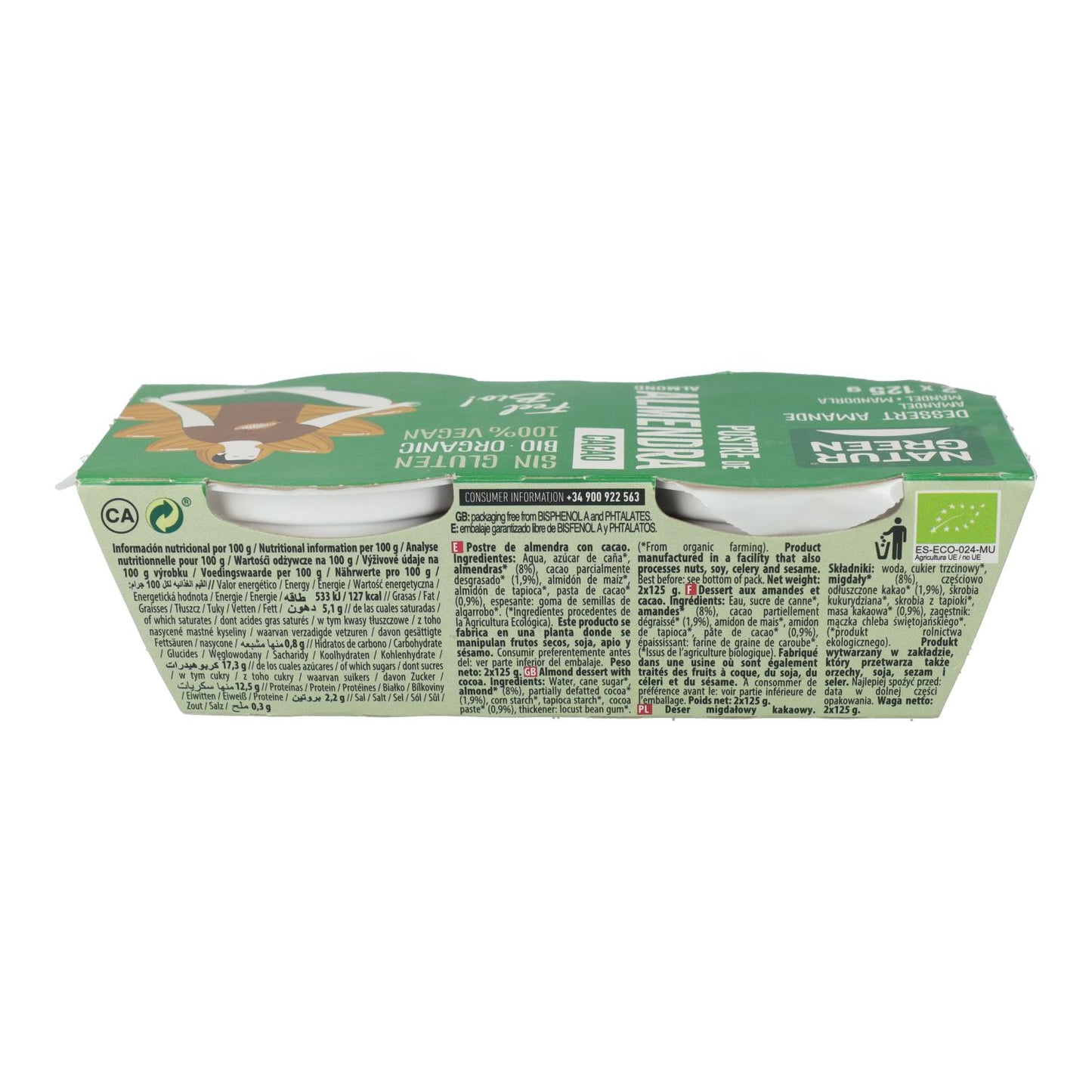 Postre de Almendras y Cacao NaturGreen, 2 x 125 g