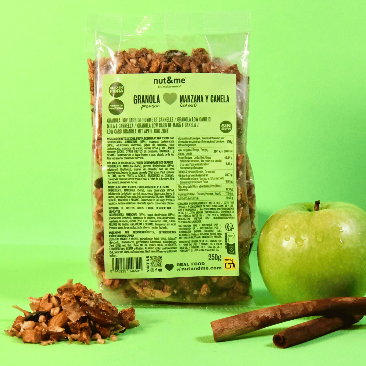 Granola low carb de manzana y canela 250 g Nut&me