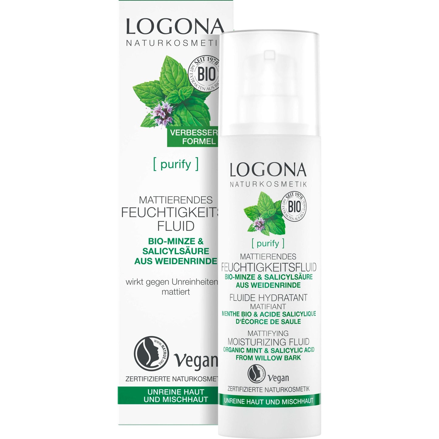 Fluido hidratante Matificante Menta y Ácido Bio Logona 30 ml