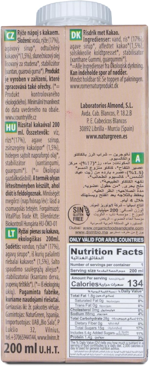 Bebida de Arroz Cacao Bio NaturGreen 200 ml