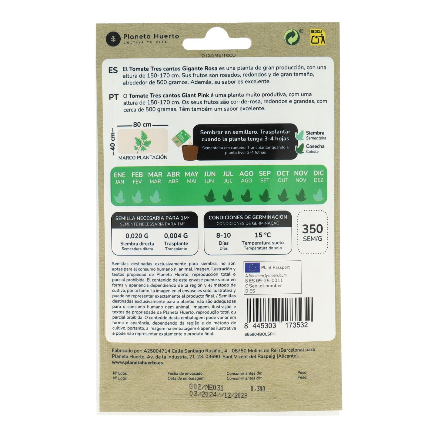 Semillas de Tomate tres cantos gigante rosa ecológicas Planeta Huerto