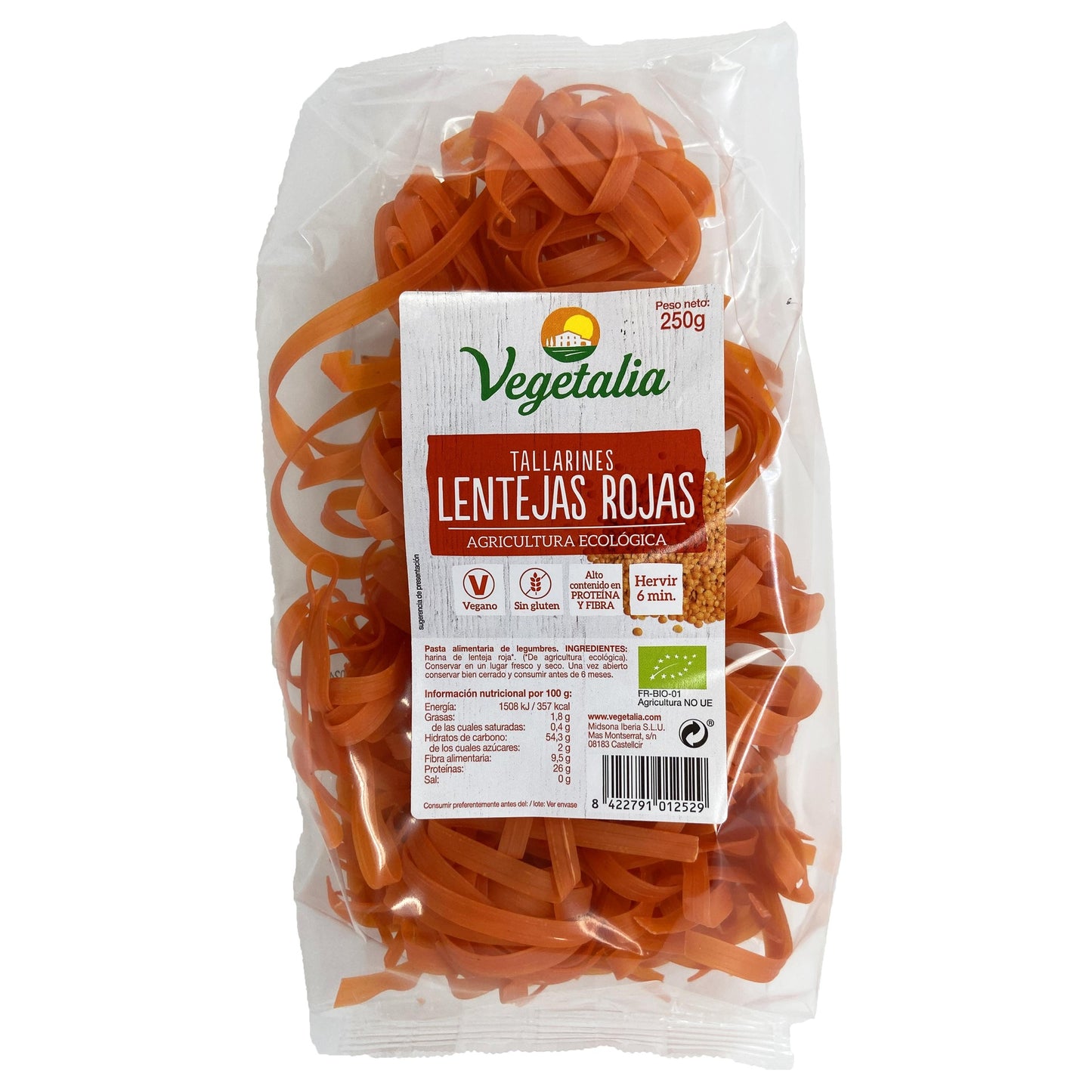 Tallarines de lenteja roja Sin Gluten BIO Vegetalia 250g