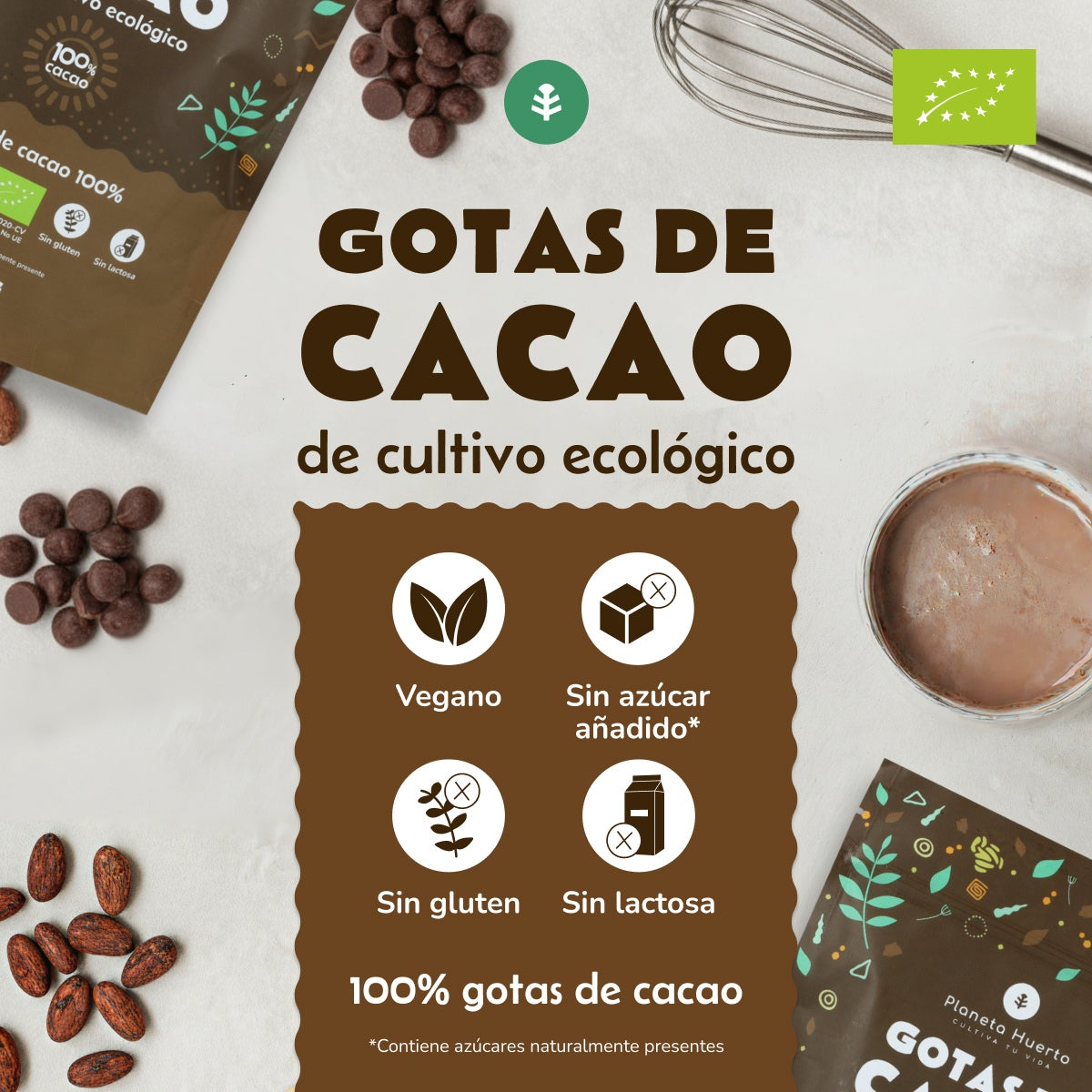 Gotas de Chocolate 100% cacao ECO Planeta Huerto 200 g