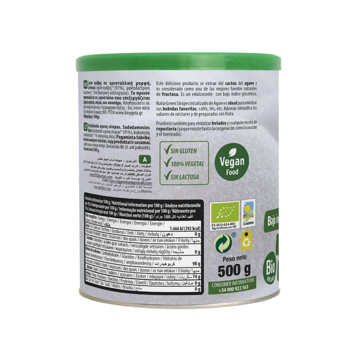 Sirope Cristalizado De Agave Bio 500 G Naturgreen