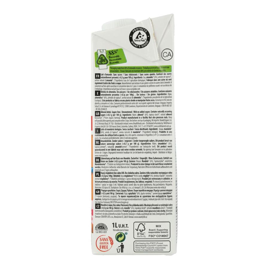Pack 6 L Bebida vegetal de Almendra sin azúcar BIO Ecomil