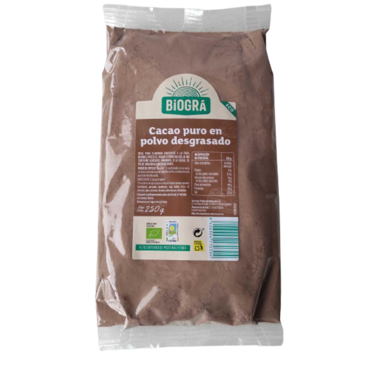 Cacao ECO puro en polvo desgrasado Biográ 250 g