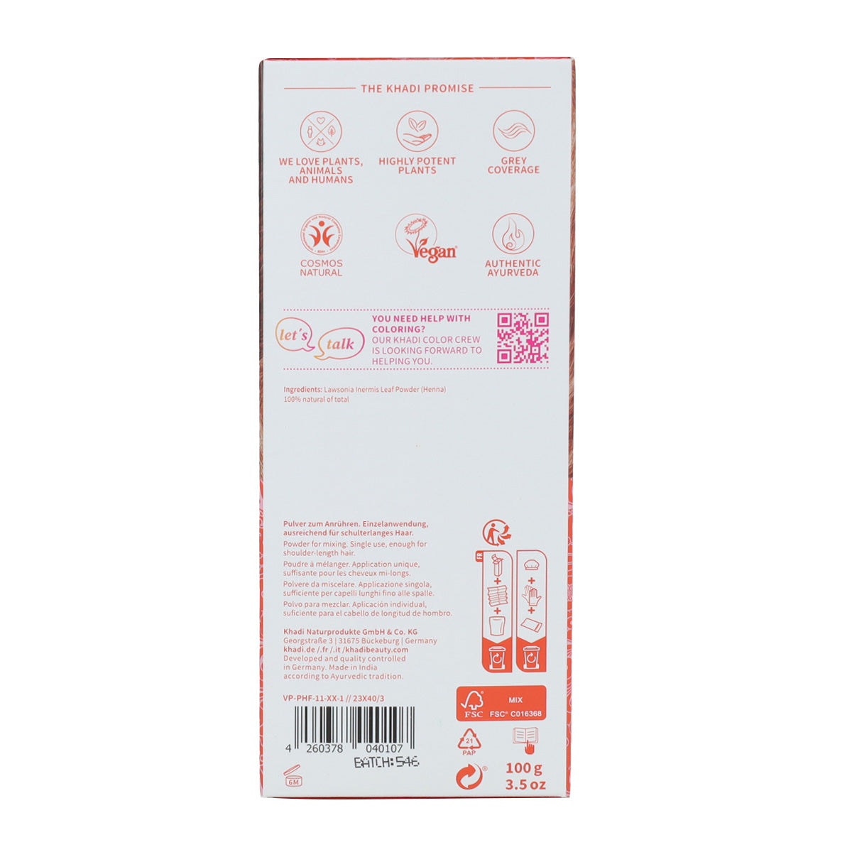 Tinte Henna natural Khadi 100 g