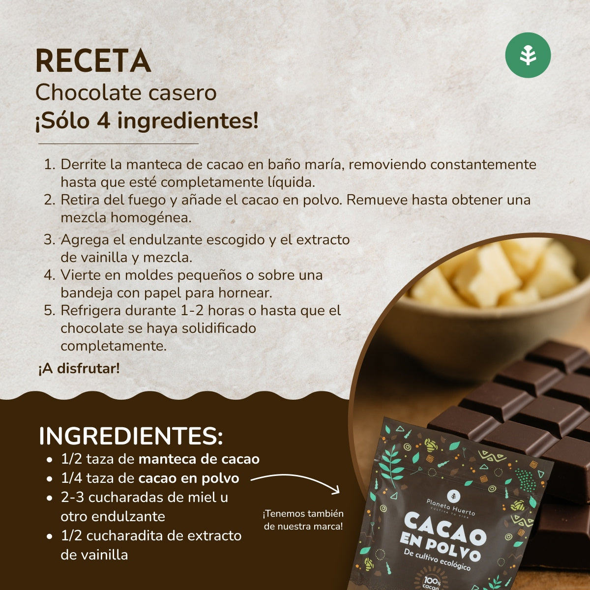 Manteca de cacao pura en trozos ECO Planeta Huerto 250 g