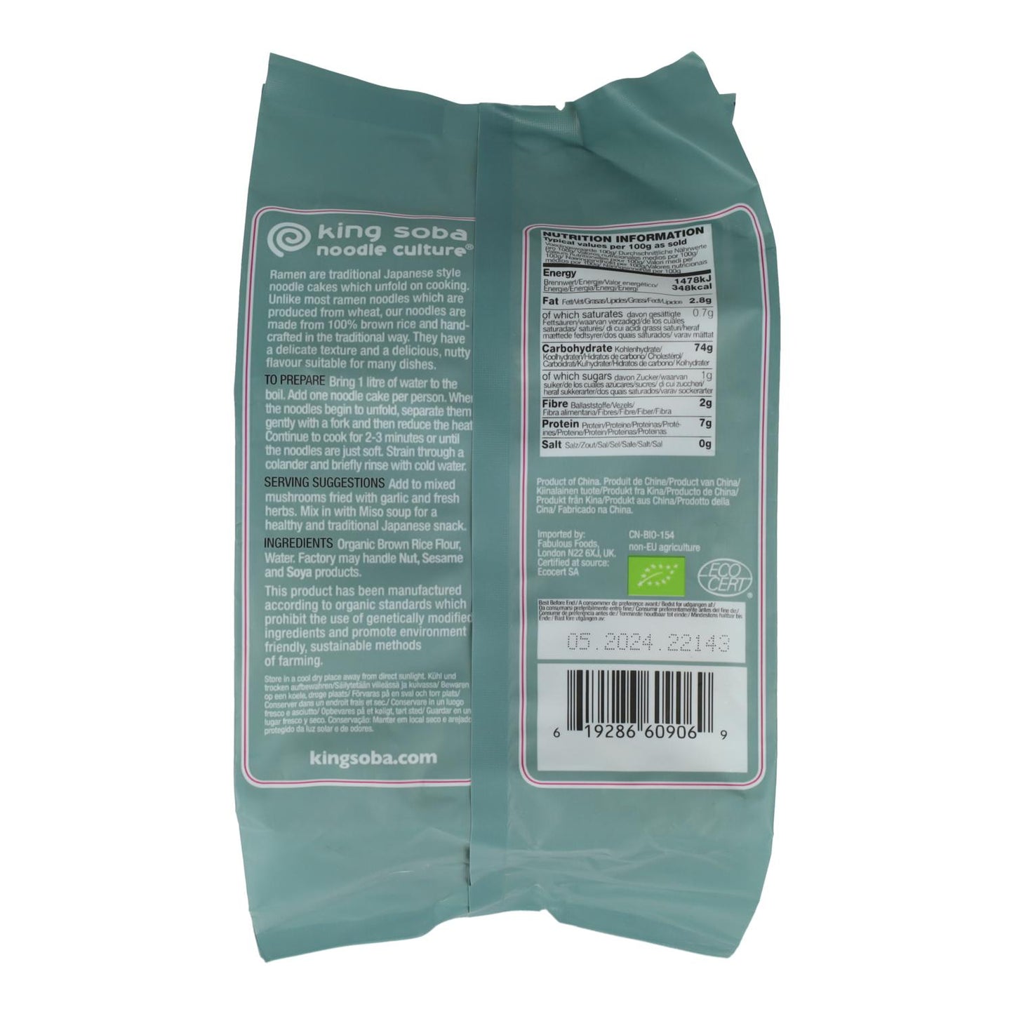 Noodles Ramen de Arroz Integral King Soba, 280g