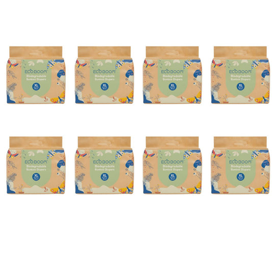 ECOBOOM - Pañal Ecológico de BAMBÚ Eco Boom. 70% Biodegradable, Hipoalergénico (TALLA 5/XL, 12-17 KG, PACK 8 BOLSAS, TOTAL 224 PAÑALES)