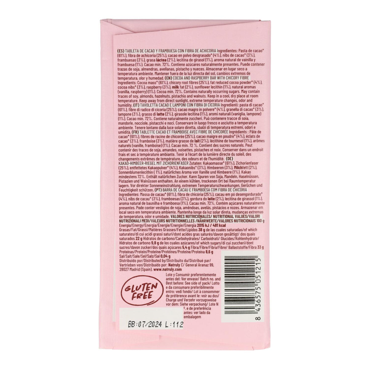 Chocolicious con frambuesa y nibs de cacao Natruly 85 gr