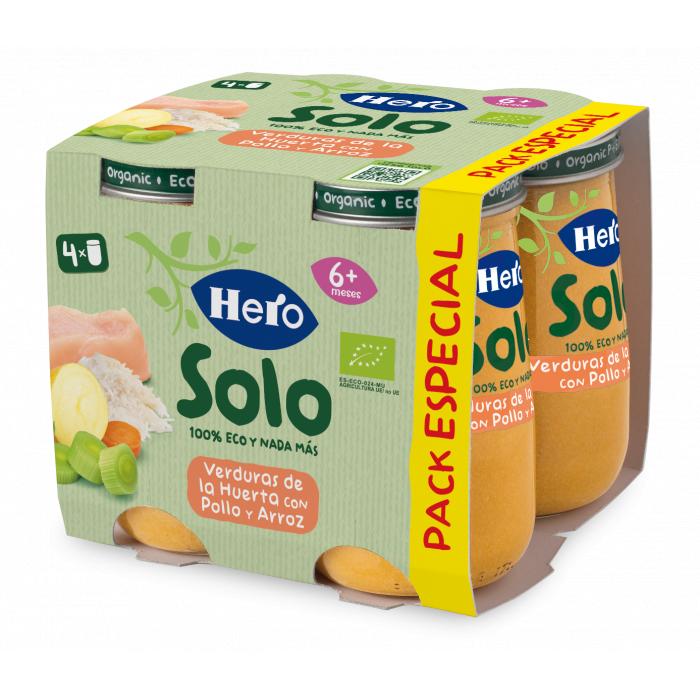 Tarritos de Verduras de la Huerta con Pollo y Arroz  4 x 190 g-Hero Baby