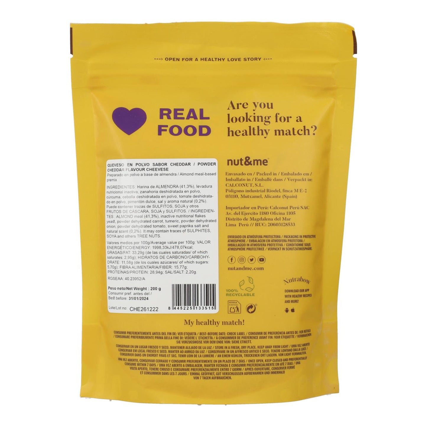 Queso Vegano en polvo con sabor a Chedar Nut&me 200g