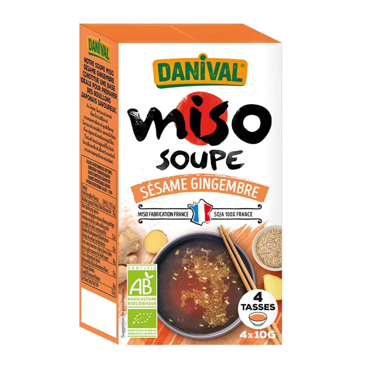 Sopa de Miso Sésamo y Jengibre BIO, DANIVAL, 4 x 10 g