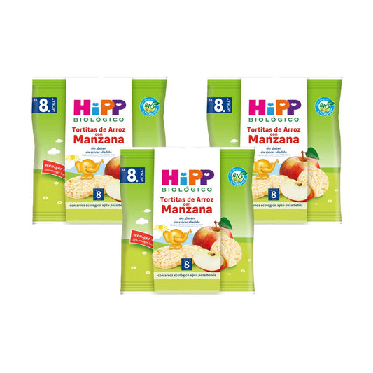Pack x 3 Tortitas de arroz con manzana sin gluten bio para bebés +8 meses HiPP 30 g