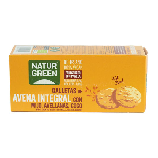 Galletas Veganas de Avena Integral con Mijo, Avellanas y Coco Bio Naturgreen 140 g