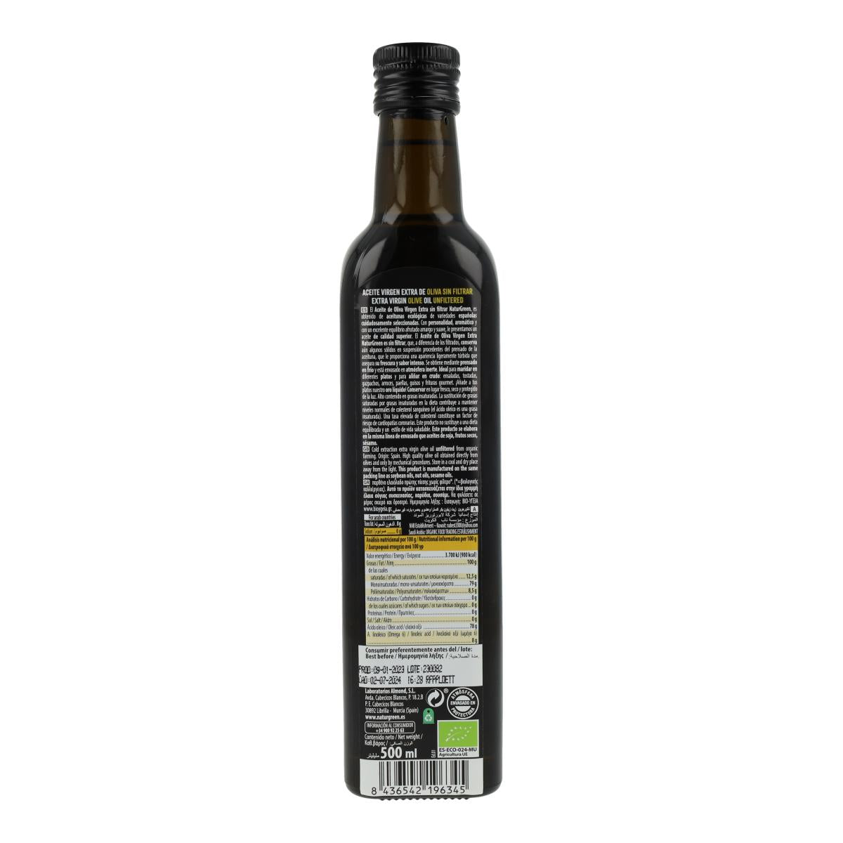 Aceite de Oliva Virgen Extra sin filtrar Bio NaturGreen, 500 ml