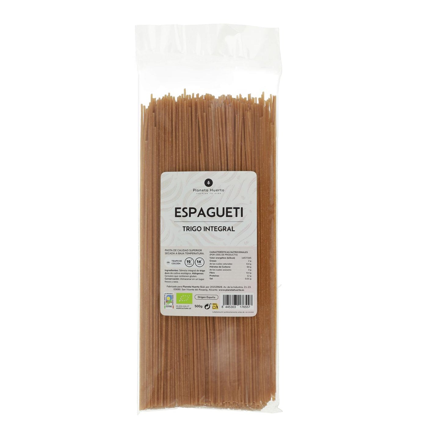 Espagueti de trigo integral ECO Planeta Huerto 500gr