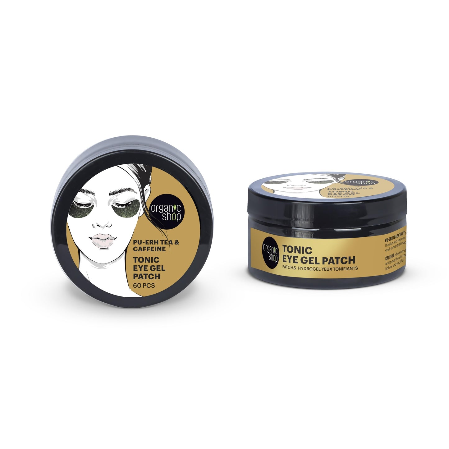 Parches de gel tonificantes para ojos de té pu-erh y cafeína Organic Shop 60 uds