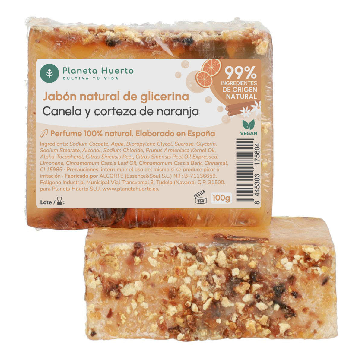 Jabón natural de glicerina canela y corteza de naranja 100 g