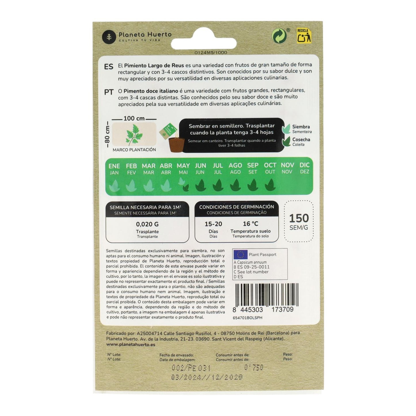 Semillas de Pimiento largo de Reus ecológicas Planeta Huerto