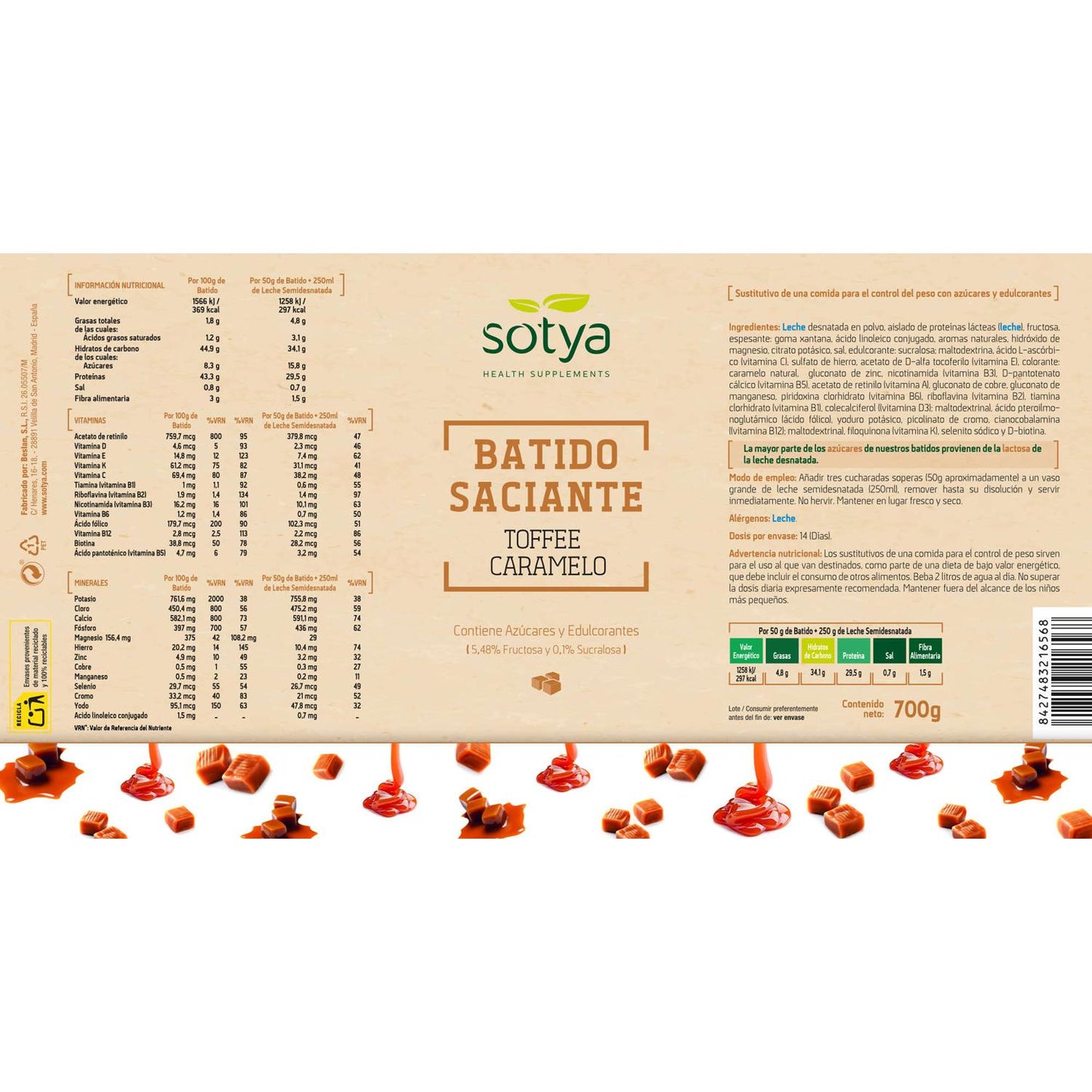SOTYA Batido saciante sabor toffee caramelo 550 gr